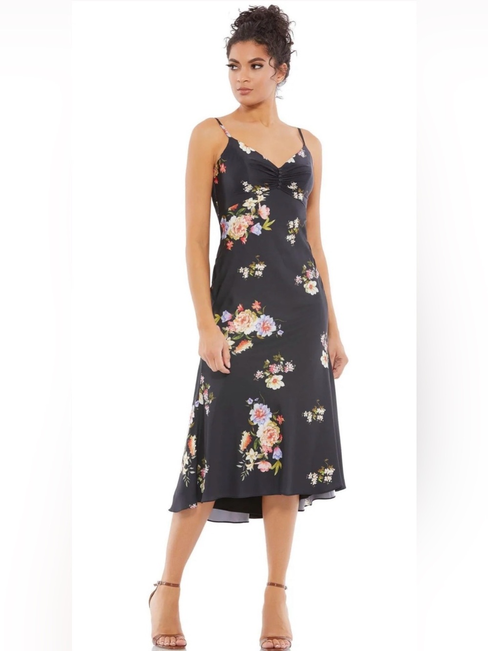 Mac Duggal Black Floral Satin High Low Dress 2 NWT